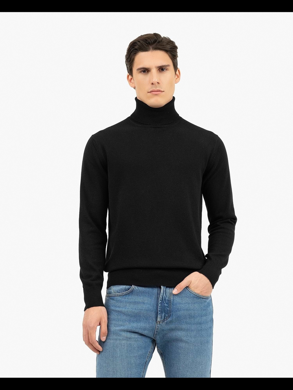 Men's Black Turtleneck Knit Sweater